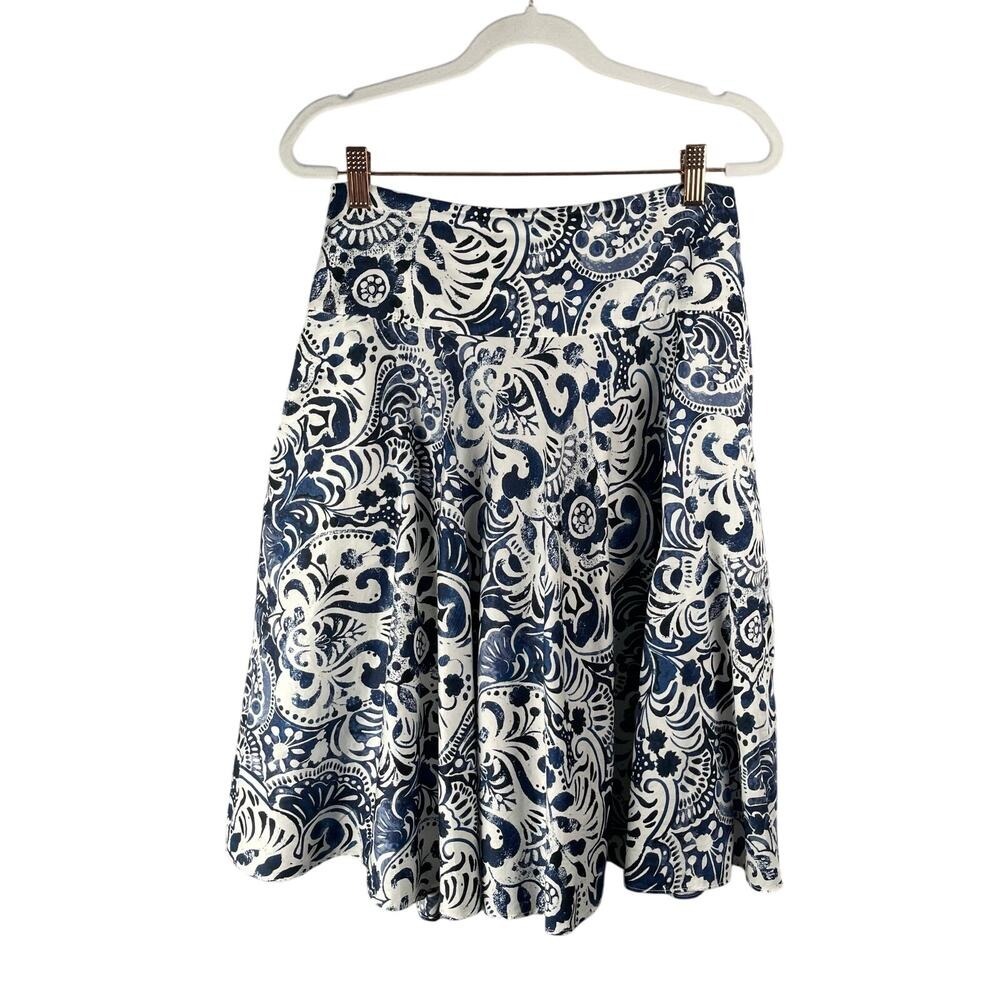 Lauren Ralph Lauren Skirt Womens 2 Navy White Floral 100%‎ Cotton A-line